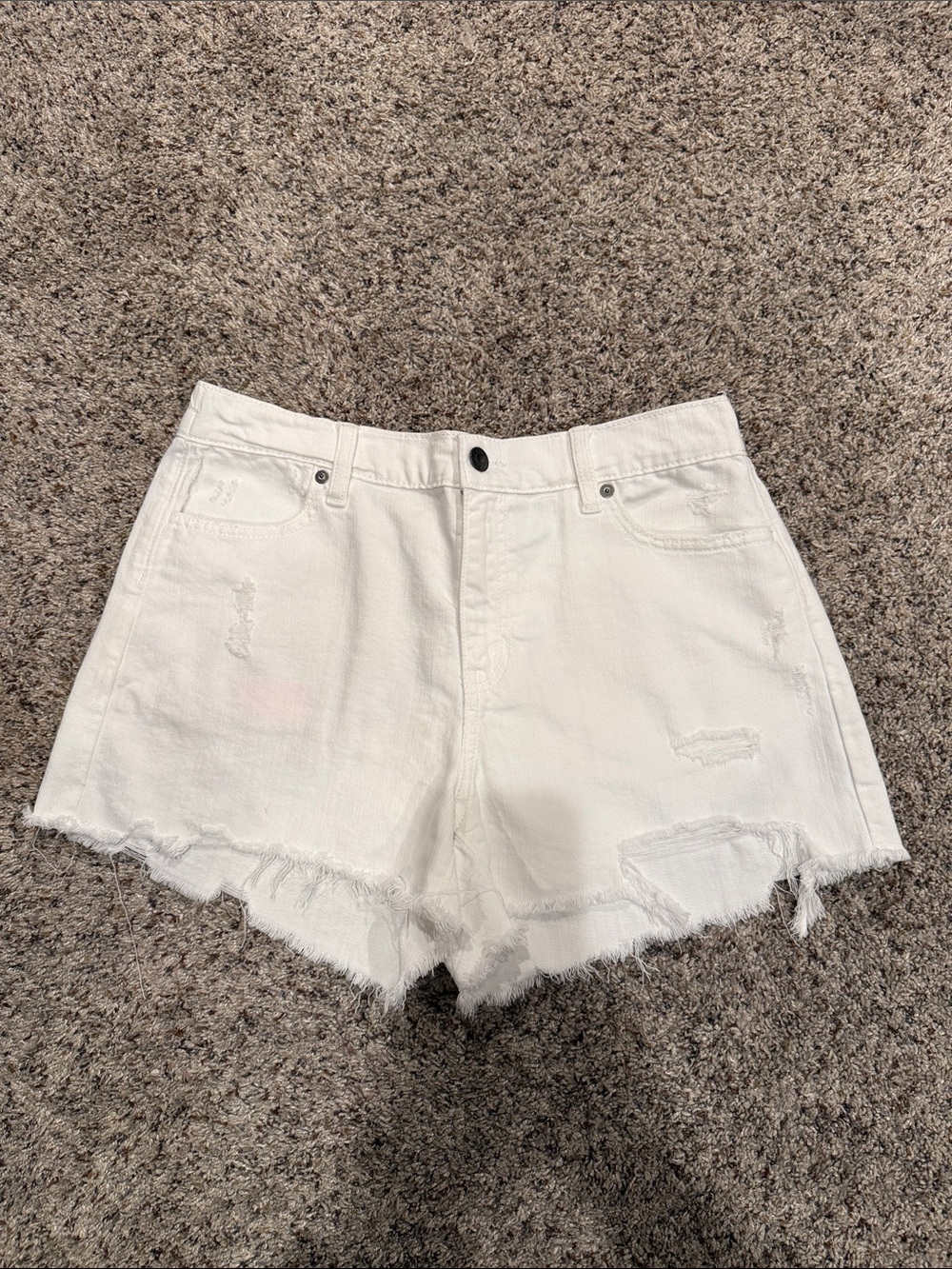 aerie White Distressed Frayed Hem Denim Shorts